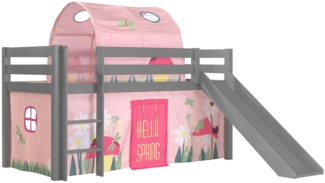 Kinderbett mit Rutsche Karolina Massivholz Grau Textilset Spring 2