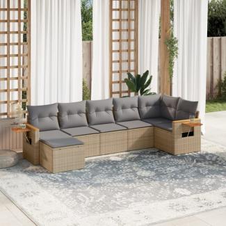 vidaXL 7-tlg. Garten-Sofagarnitur mit Kissen Beige Poly Rattan 3227032