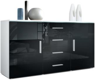 Sideboard Kommode Faro, Korpus in Weiß matt / Front in Schwarz Hochglanz (139 x 72 x 35)