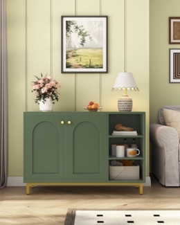 Badezimmerschrank, Badschrank, Küchenschrank mit 2 Türen, Beistellschrank, Sideboard mit offenem Fach, Kommode, verstellbare Ablage, Badezimmer, 35 x 100 x 75 cm, Waldgrün