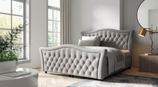Boxspringbett Schlafzimmerbett TURHAN 120x200cm Stoff Elisa Velvet Hellgrau