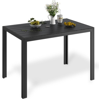 TLGREEN Gartentisch mit Sonnenschirmloch,110x70 cm Balkontisch Wetterfest (Aluminium Rahmen, WPC Tischplatte), Rechteckiger Esstisch Outdoor für Terrasse