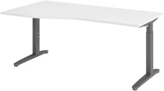 bümö Schreibtisch höhenverstellbar 180x100 cm in weiß, Metallgestell in graphit - Bürotisch groß, höhenverstellbarer Büroschreibtisch, Computertisch & PC Tisch Büro, X18-W-GG
