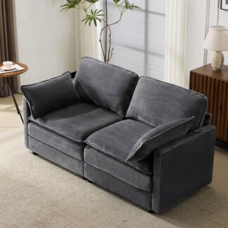 Sofa 2-Sitzer mit Sitzfläche für 2 Personen, Grey, Kordstoff & Holzgestell, modern schlicht,167.5*75*85 cm