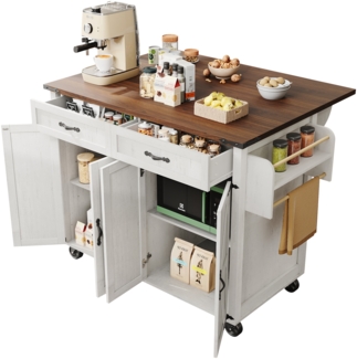 Kommode B 140 x T 45/73 x H 92 cm, klappbare Arbeitsplatte, 2 Schubladen & 2 Türen, Weiß, MDF