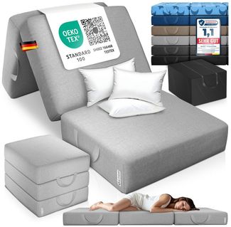KESSER® Klappmatratze Gästematratze 3-fach Faltmatratze faltbar zum Sitzhocker | Schaumstoff 25kg/m³ extra dick 15cm atmungsaktiv waschbar abnehmbarer Bezug | Matratze inkl. Camping Tragetasche Grau, 75 x 195 x 15 cm