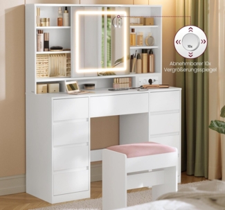 VASAGLE Schminktisch mit Spiegel und LED-Leuchten, Steckdosenleiste, 9 Schubladen
