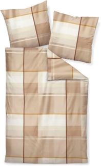 Janine Moments Mako-Satin Bettwäsche 135x200 Karo Streifen walnuss sand 98106-07