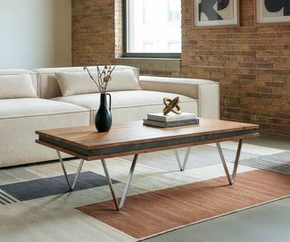 Designer-Couchtisch Stonegrace 117 x 60 x 25 cm Akazie Natur Schiefer