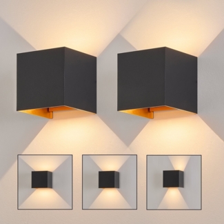 ZMH LED Wandleuchte Schwarz, 2 Stück - Außen-/Innenwandlampe 5W, verstellbarer Doppelstrahl, wasserdicht IP65, 230V, 3000K