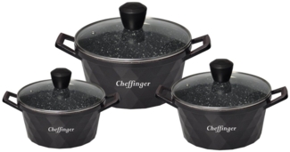 Cheffinger Topf-Set Kochtopf Kasserolle Topf Set 6-tlg schwarz Glasdeckel Cheffinger, Material: Aluminium, Glas