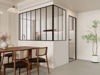 Vente-unique - Glaswand Ecklösung - 210 x 90 x 130 cm - thermolackiertes Aluminium - Schwarz - BAYVIEW