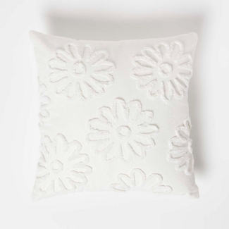 Homescapes Dekokissen Tufted Kissen weiß 45x45 cm – Dekokissen Blumen