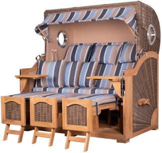 Strandkorb - bene living - Ammersee Grande XXL Teak Bullauge - PE grau - Modell 580 - 3-Sitzer inkl. Liftersystem