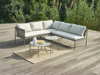 Vente-unique - Garten-Sitzgruppe beliebig kombinierbar: 1 Ecksofa 5-Sitzer & Beistelltische - Stahl - Taupe - ULAME von MYLIA
