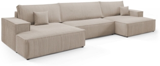 Deine Möbel 24 Wohnlandschaft MARCO U-Form 398 cm breit Sofa Wohnzimmer U-Couch Cord Samt, Grau Beige Dunkelgrau Anthrazit Graphit Schwarz Hellgrau 3 Teile, mit Schlaffunktion