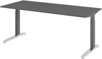 bümö manuell höhenverstellbarer Schreibtisch 180x80 in graphit Gestell in graphit/alu - PC Tisch höhenverstellbar & groß, höhenverstellbarer Tisch Büro, großer Computertisch verstellbar, X19-G-GC