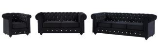 Vente-unique - Sofas 3-Sitzer, 2-Sitzer & Sessel - Samt - Schwarz mit Knöpfen in Kristall-Optik - CHESTERFIELD