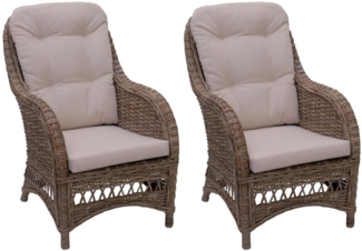 Krines Home Sessel 2er Set Rattansessel Skandinavischer Stil breiter Rattan Armlehnsessel, Natur Sessel Grau Wohnzimmer