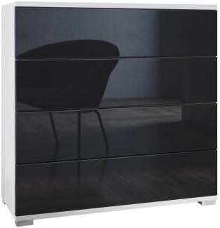 Vladon Kommode Pavos V3 (Sideboard, mit 4 Schubladen), Weiß matt/Schwarz Hochglanz (76 x 76 x 35 cm)