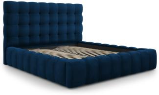 Micadoni Samtstoff Stauraumbett mit Kopfteil Mamaia | Bezug Royal Blue | Beinfarbe Black Plastic 180x200