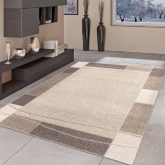 TaraCarpet Teppich Moderner Teppich Aragon 54 Bordüre, rechteckig, Höhe: 13 mm, Designer Bordüre braun Wohnzimmer Schlafzimmer Esszimmer 080X150 cm