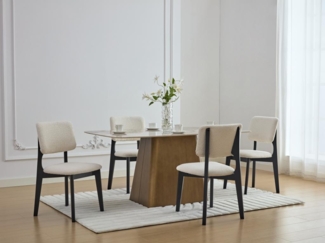 Vente-unique - Stuhl 6er-Set - Bouclé-Stoff & Kautschukholz - Weiß & Schwarz - JASMENA