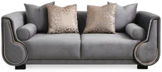 Casa Padrino Luxus 3er Sofa Grau / Silber / Schwarz - Elegantes Wohnzimmer Sofa - Luxus Wohnzimmer Möbel - Luxus Kollektion