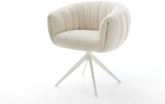 Drehstuhl Jada-Flex Teddystoff Beige Kreuzgestell breit Weiß 360° drehbar Wippfunktion Taschenfederkern