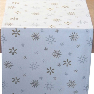 Homescapes Tischläufer Tischläufer mit Schneeflocken-Design, 100% Baumwolle, weiß und gold