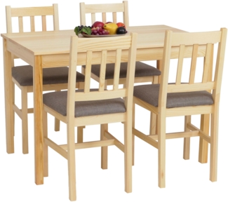Esszimmer-Set HWC-F77, Sitzgruppe Esszimmergruppe, Massiv-Holz Kiefer Stoff Landhaus 110cm ~ natur Polster grau