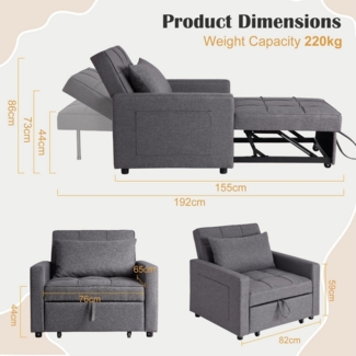 GarveeMore Schlafsofa 3-In-1 Bettsofa mit Schlaffunktion Faltbares Einzelsofa Klappsofa