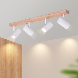 ZMH Deckenstrahler 4 Flammig Deckenspots Holz - Deckenlampe Weiß GU10 Flurlampe Vintage Schwenkbar 350° Deckenleuchte Wohnzimmer für Flur Schlafzimmer Kindzimmer Küche