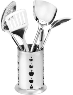 MODFU Kochbesteck-Set 6er Küchenutensilien Set Edelstahl Kochset Küchenzubehör (Kochbesteck Küchen Utensil Set mit Utensilienhalter, 6-tlg, Skimmer, Suppenschöpfer, Solider Wokpfannenwender, Schlitz Pfannenwender), Spülmaschinengeeignet für Kochen Brat...