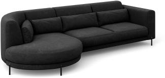 MEBLINI Ecksofa mit Kissen und Metallbeinen - Abgerundetes Sofa - Couch L-Form - Eckcouch - Wohnlandschaft - BOBBY - 319x159x89cm Links - Schwarz Samt