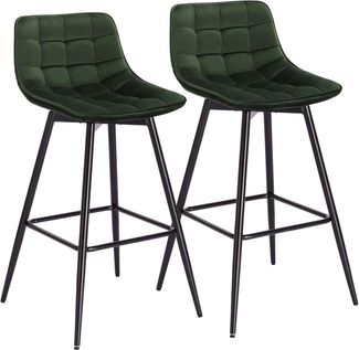 2er-Set Designer Barstuhl mit Fußstütze Samt, Metallbeine Elif dunkelgrün