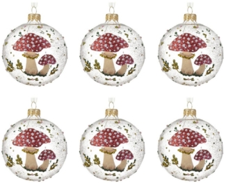 Decoris season decorations Weihnachtsbaumkugel, Weihnachtskugeln Glas 8cm Pilz Motiv mundgeblasen 6er Set Transparent