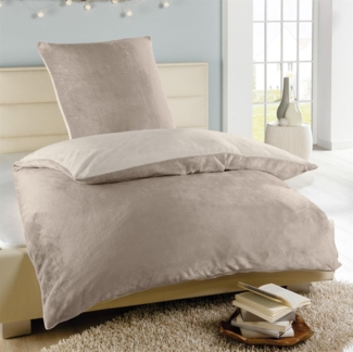 Bettwäsche 2-TLG Cashmere Touch ( Natur / Taupe ) - Öko-Tex - 1 Bettbezug 135x200cm + 1 Kissenbezug 80x80cm Bettdecken Set mit Reißverschluss