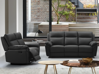 Vente-unique - Relaxgarnitur 3+2 - Büffelleder - Schwarz - PAKITA