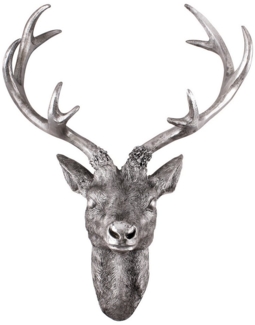 INDA-Exclusiv Wanddekoobjekt Hirschgeweih Hirschkopf Geweih 10-Ender Silber Optik 20 x 12 x 30 cm