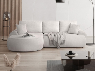 Beautysofa Ecksofa mit Kissen aus Bouclé-Stoff TEDDY, In vielen Farben zur Auswahl