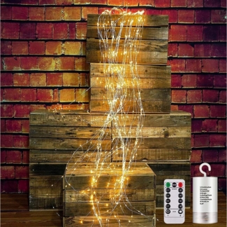 Sunicol LED-Lichterkette 2M, 10 Stränge,200 LEDs, 8 Modi, wasserdicht,Batterie, Fernbedienung, Timer