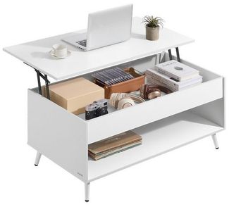 VASAGLE Wohnzimmertisch, höhenverstellbarer Couchtisch, verstecktes Fach, für Homeoffice, offenes Fach, weiß