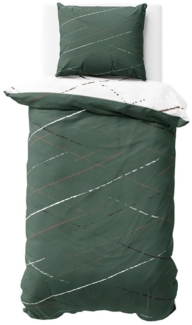 Visaggio Bettwäsche Hochwertige Polycotton Bettbezug in 6 Größen, Renforcé, 2 teilig, schlichtes Streifen Design mit Wendeseite, Beige, Grau und Grün