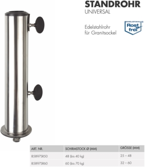 Doppler Strandrohr für Granitsockel aus Edelstahl 85897 ø 60 mm