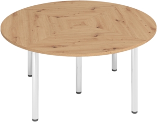 bümö Konferenztisch Kreis-Form 160x160 cm großer Besprechungstisch rund in Asteiche, Besprechungstisch mit Chromfüßen, Meetingtisch für 4 Personen, Tisch für Besprechungsraum & Meeting, SETK7-R-C