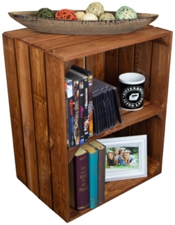 Kistenkolli Altes Land Allzweckkiste Holzkiste "Johanna" mit Mittelbrett quer lasiert in ocker 50x40x30cm (Spar-Set)