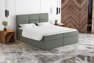 A&J MöbelLand GmbH Boxspringbett GRIM mit Bettkasten, Topper und gepolstertem Kopfteil. (Boxspringbett mit Bettkasten und gepolstertem Kopfteil. Gratis Topper – nur jetzt erhältlich!, TOP ANGEBOT), Länge 208cm Höhe 106 cm
