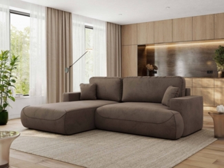 Ecksofa OVO mit schlaffunktion und bettkasten, Wellenfeder, lose Kissen, L-form 271x195 cm - Braun Velvet - linke Seite