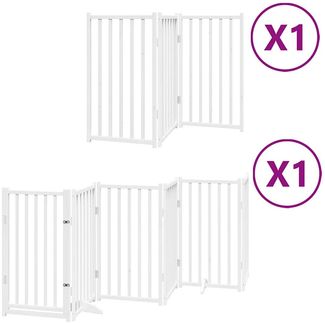 vidaXL 9-tlg. Hundetor mit Tür Faltbar Weiß 450 cm Pappelholz 3155706